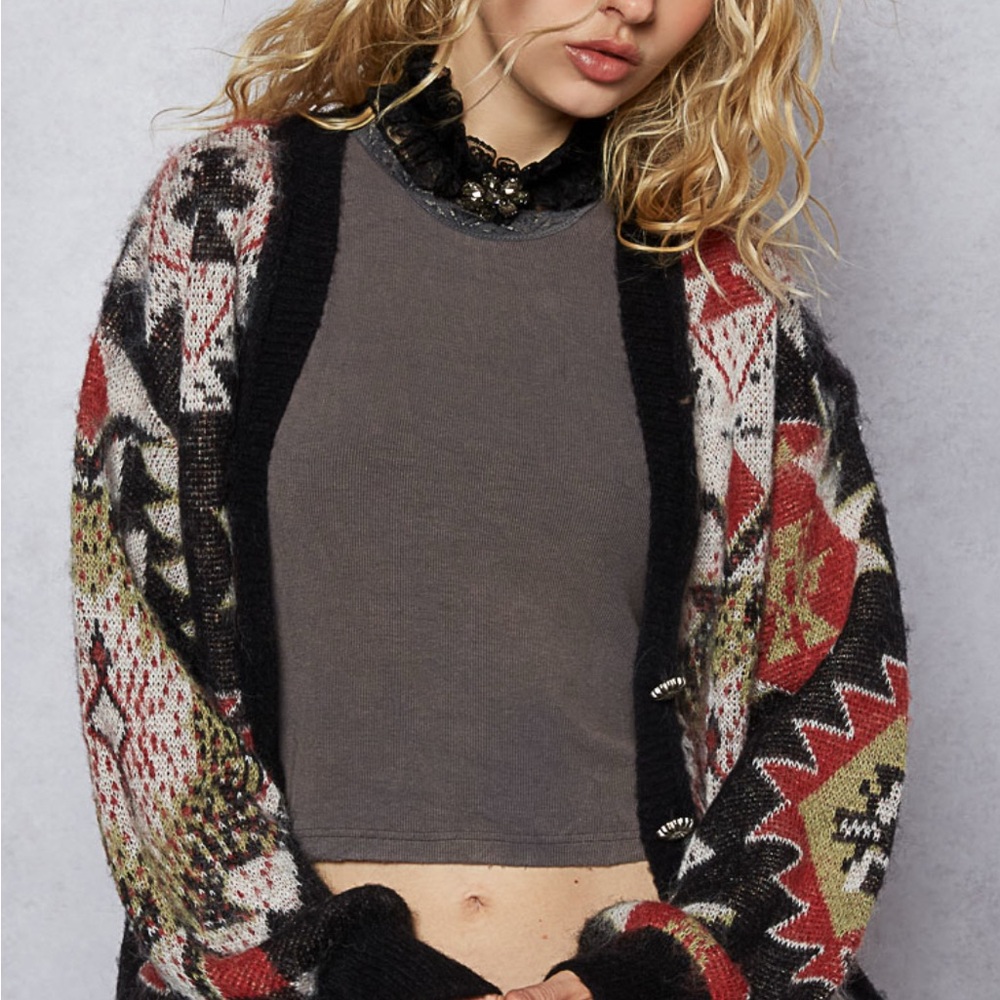 POL CARDIGAN SWEATERS Black Multi & Olive Multi - 2 COLORS IN THE LISTING - Picture 4 of 12